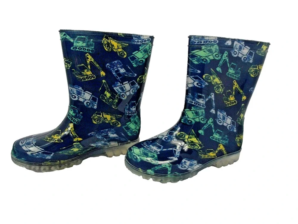 Construction Vehicle Theme Rubber Waterproof Kids Size 2 Rain Boots Classic NWOT